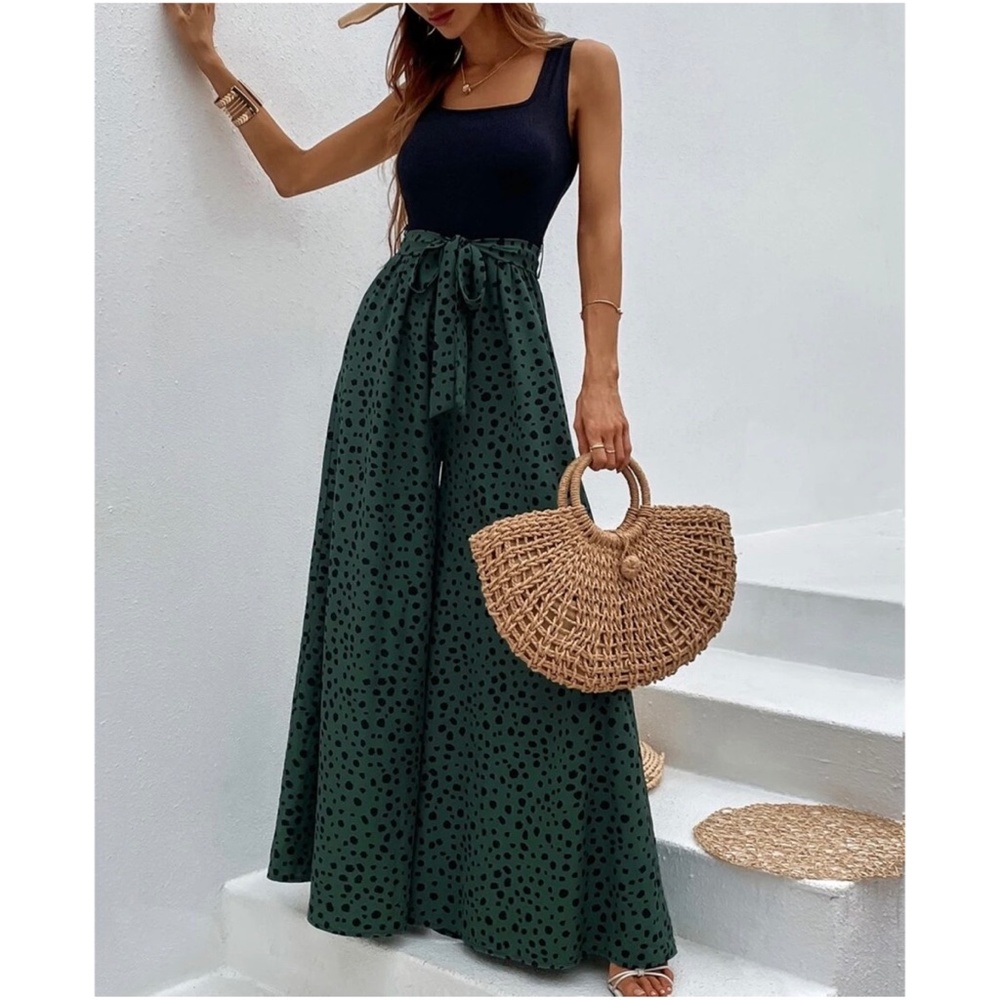 Boho Leopard Print Wide leg Jumpsuit RED OR GREEN - Picture 5 of 8